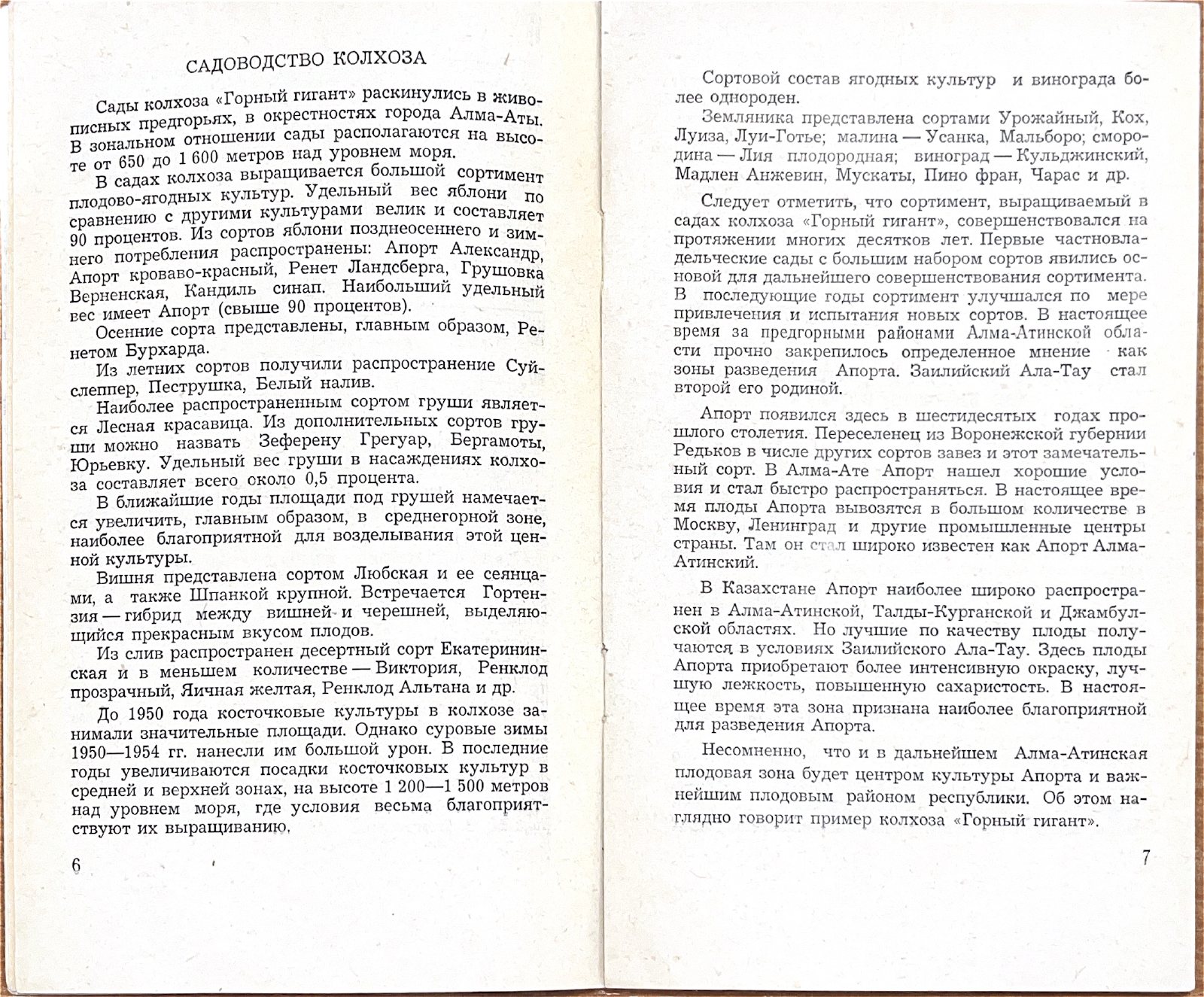 Сады на высотах 650–1600 метров, архивная страница 1957 года